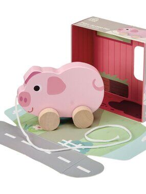 Little Town Wooden Pull-Along Pig Pull Toy, 18+ months, NIB